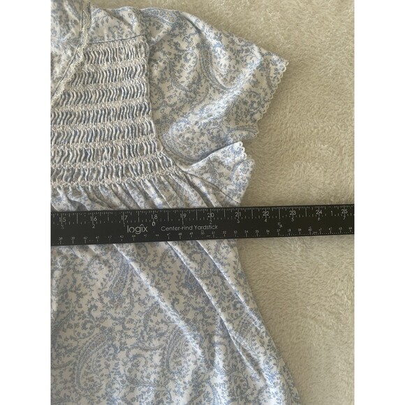Miss Elaine Cotton Nightgown Blue Paisley Lace Trim Sleepwear Size Medium - Picture 7 of 8